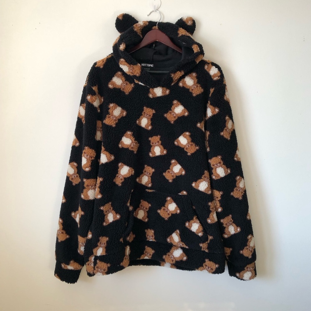 Hot Topic Teddy Bear Sherpa Hoodie - size LARGE - oversized plush teddy sweater - Picture 13 of 13